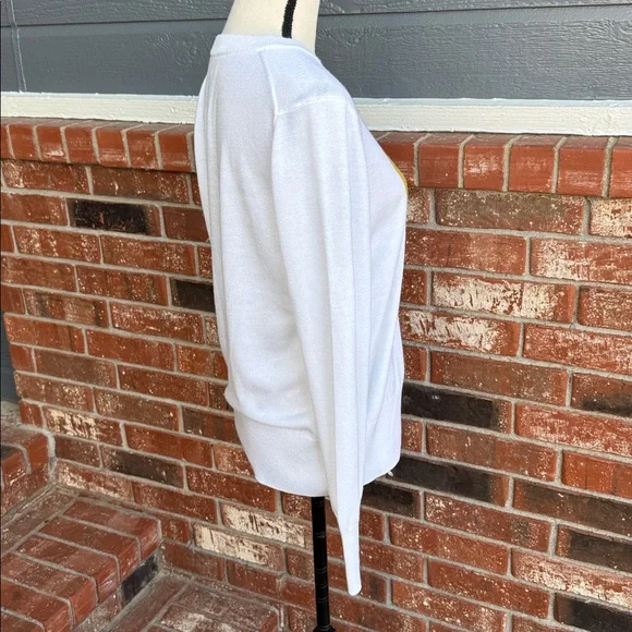 Alex Marie Peace Sweater White Gold Metallic Crewneck Large NWT Quiet Luxury - Picture 3 of 6